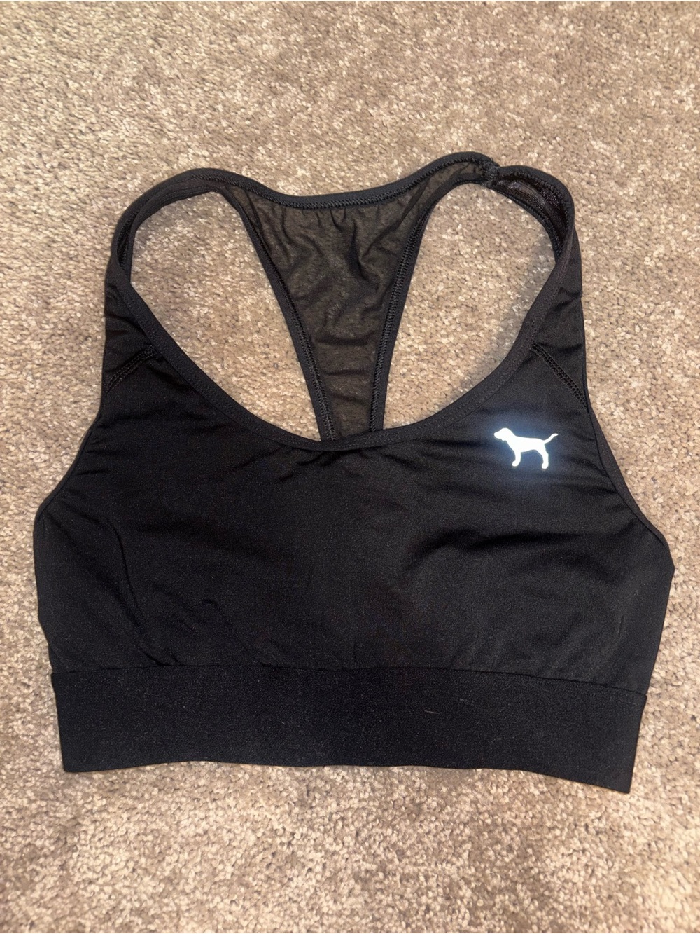 PINK Victoria's Secret Black Racerback Sports Bra with White Dog Logo